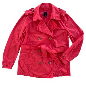 GAP Women’s L Coral, Hula Red Belted Lightweight Summer Trench Jacket Y2K Preppy